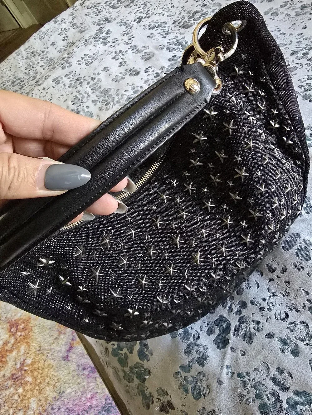 Authentic Jimmy Choo Black Embellished Crescent Shoulder Bag